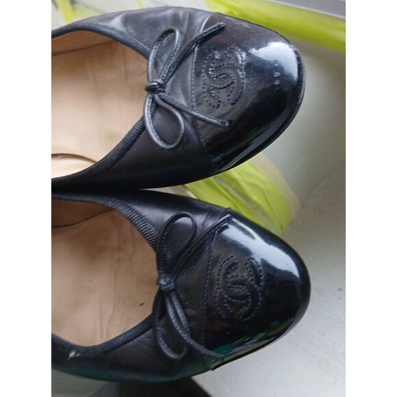 Vintage Chanel cc womens size 8 black ballet flats shoes 100% authentic - Picture 3 of 8